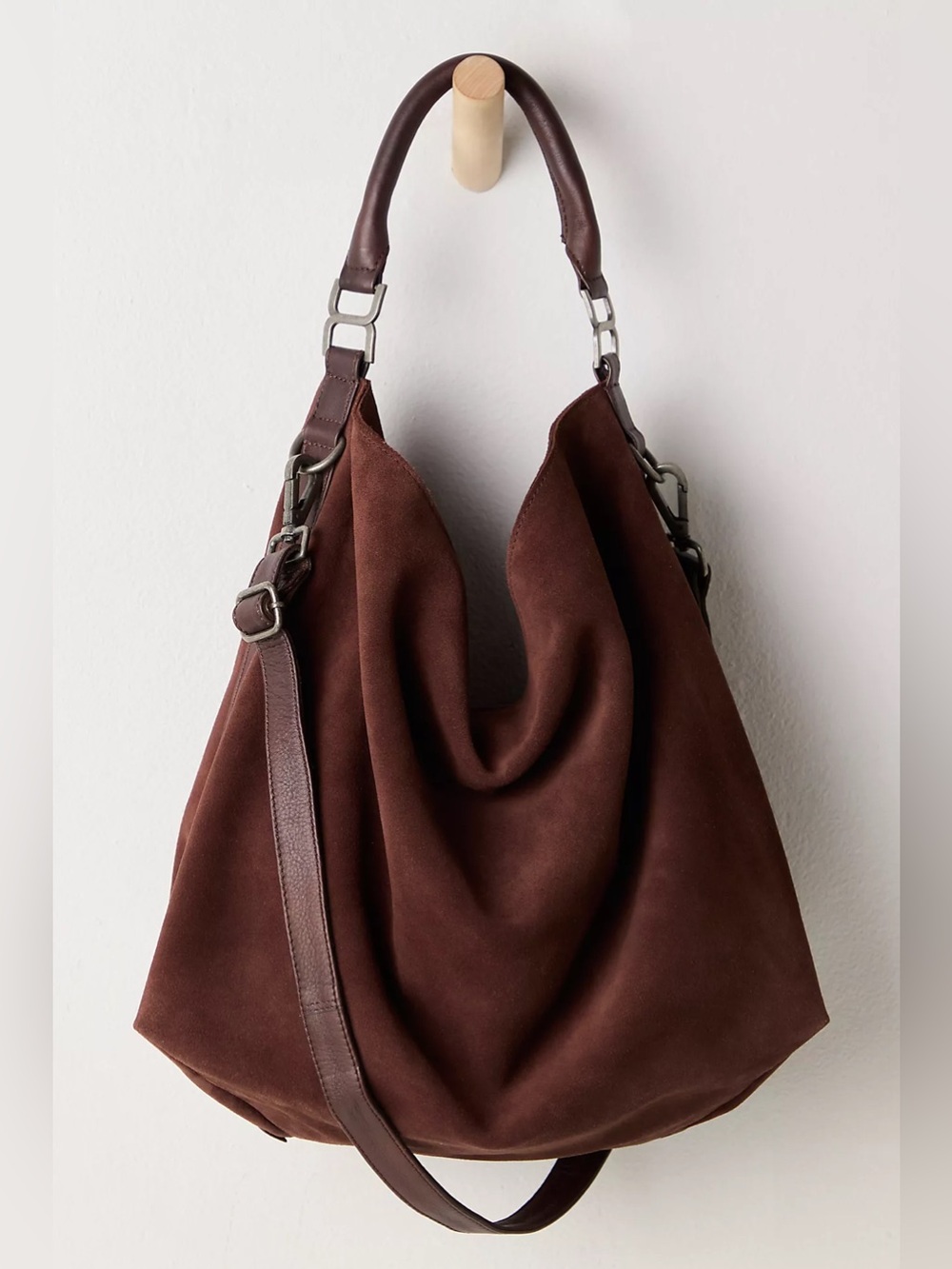 Free People Suzie Suede Slouchy Tote Bag in Espresso Brown NWT - Picture 2 of 10